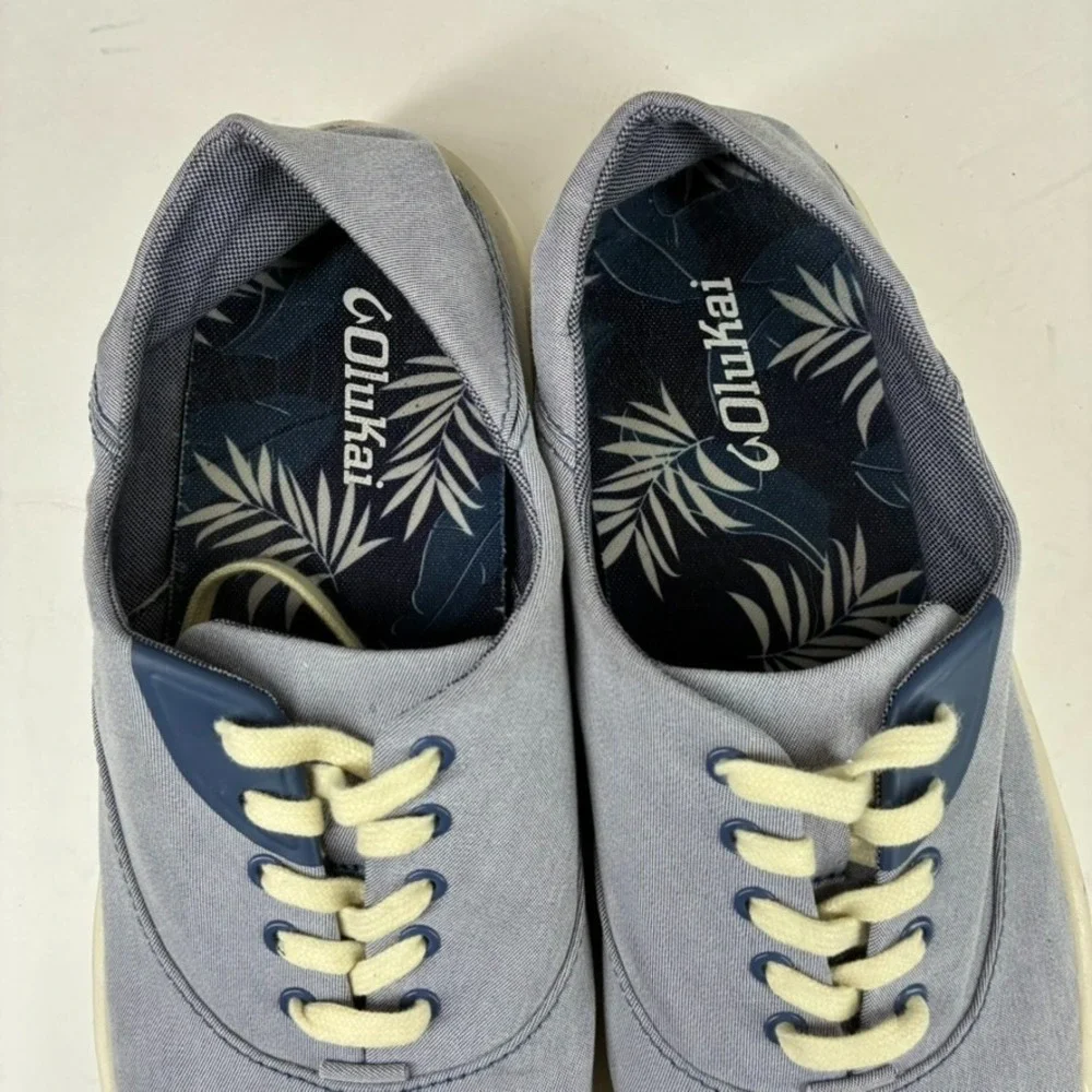 OluKai Tradewind Men's 9 Navy Chambray Linen Casual Everyday Sneakers 10533-5454